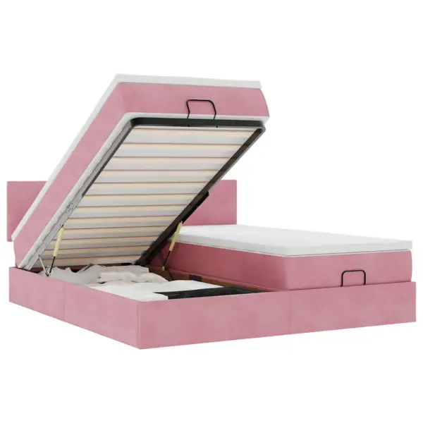 Panipaigaga ottomani kaheinimesevoodi taskuvedrudega madratsite ja kattemadratsitega, roosa samet, 180 x 200 cm – 2