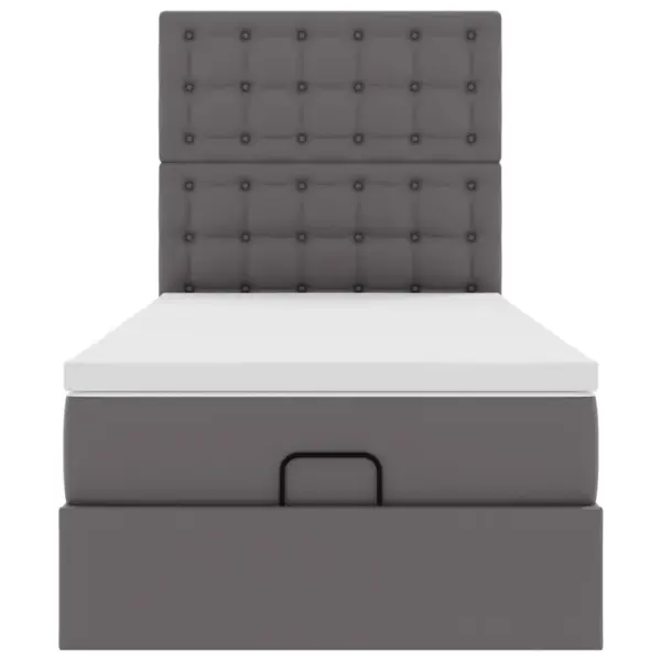 Panipaigaga ottomani voodi madratsi ja kattemadratsiga, hall kunstnahk, 90 x 200 cm – 7