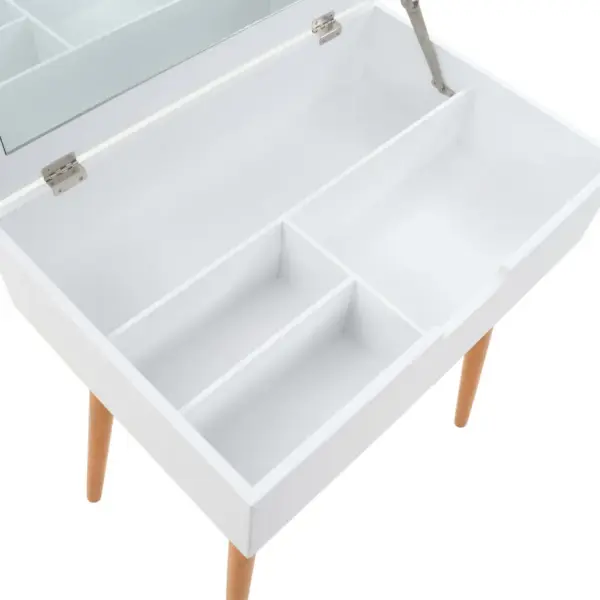 Peegliga tualettlaud tõstetava pealisega, valge/pruun, MDF ja männipuit, 60 x 40 x 75 cm – 8