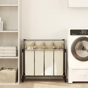 Pesusorteerija 4 kotiga ratastel, kreemjasvalge, terasraam