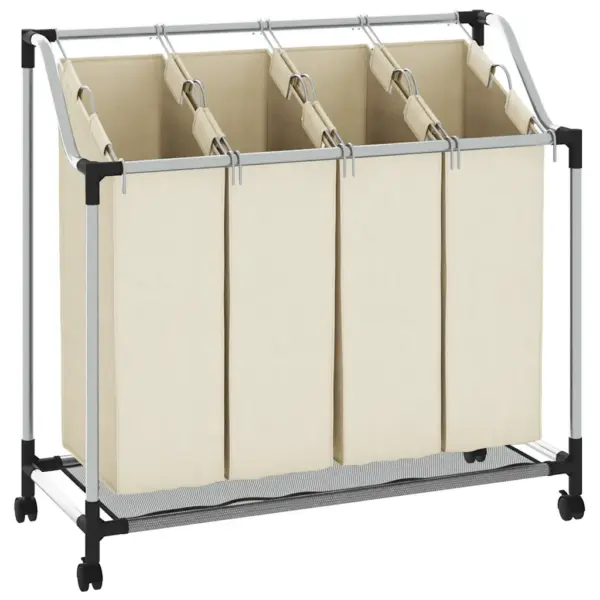 Pesusorteerija 4 kotiga ratastel, kreemjasvalge, terasraam – 2