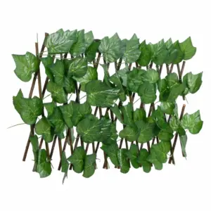Pikendatav aiavõre kunstviinamarjalehtedega, roheline, PVC ja puit, 40–180 x 20–30 cm