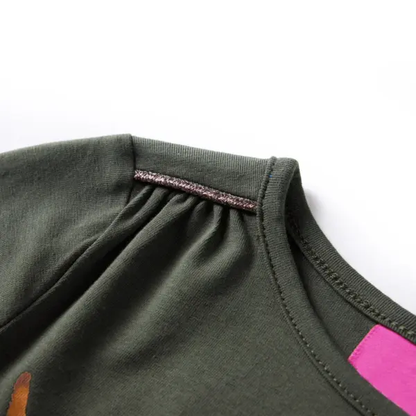 Pikkade varrukatega lastesärk kassiprindiga, khaki, suurus 104 – 4