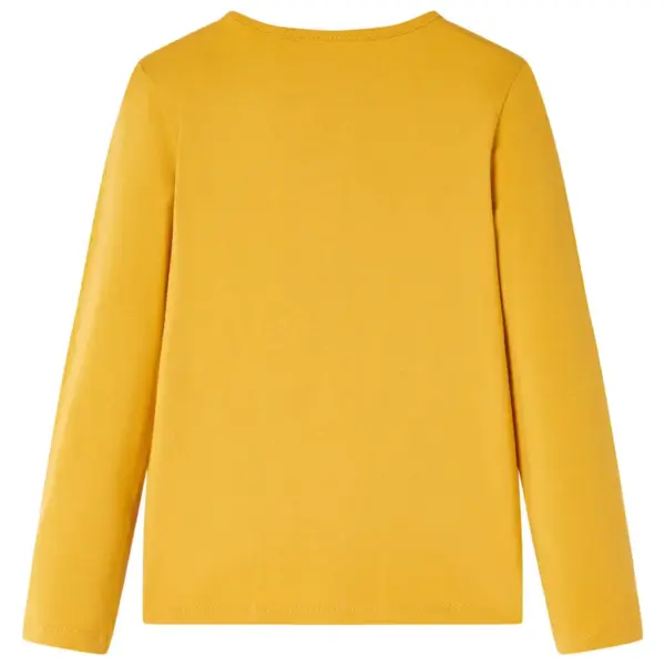 Pikkade varrukatega lastesärk lilletrükiga, volangidega, tume ooker, suurus 104 (3–4 a) – 2