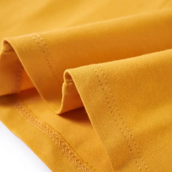 Pikkade varrukatega lastesärk lilletrükiga, volangidega, tume ooker, suurus 104 (3–4 a) – 6