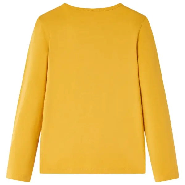 Pikkade varrukatega lilletrükiga lastesärk volangidega, tume ooker, suurus 128 – 2