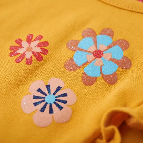 Pikkade varrukatega lilletrükiga lastesärk volangidega, tume ooker, suurus 128 – 4