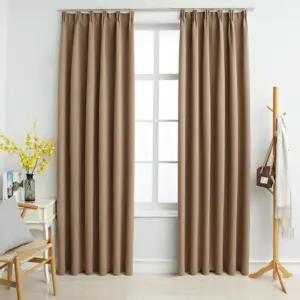 Pimendavad kardinad metallkonksudega, 2 tk, hallikaspruun, 140 x 225 cm