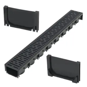 Plastist restiga äravoolukanal lukustussüsteemiga, must, 1 m