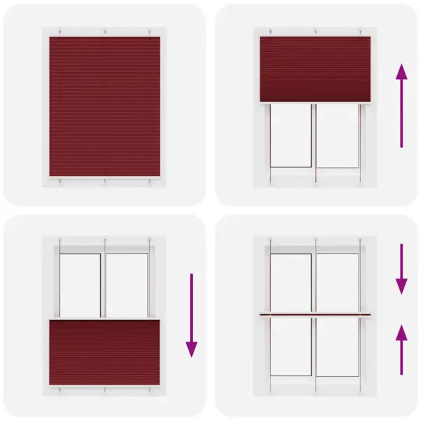 Plisseeritud ruloo privaatsust pakkuv bordoopunane 105 x 150 cm, 100% polüester, kahe paigaldusviisiga – 5