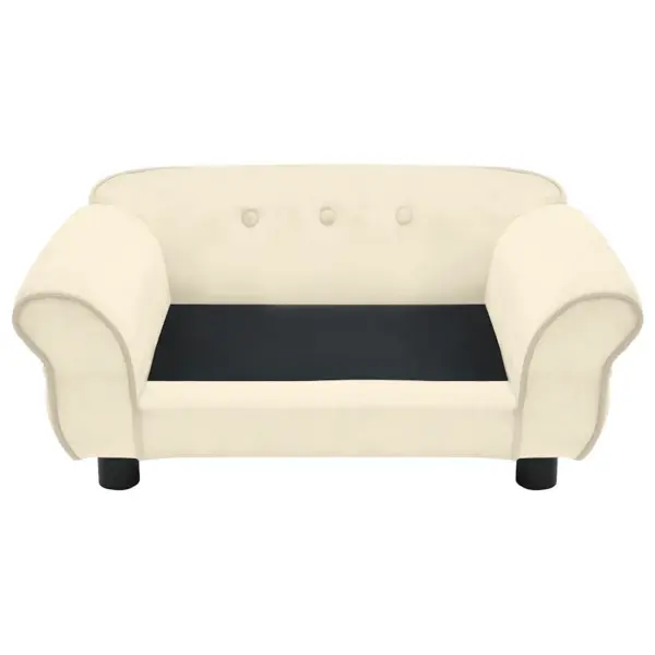 Plüüsist koertediivan väikestele koertele ja kassidele, kreemjasvalge, kuusepuidust raamiga, 72 x 45 x 30 cm – 6