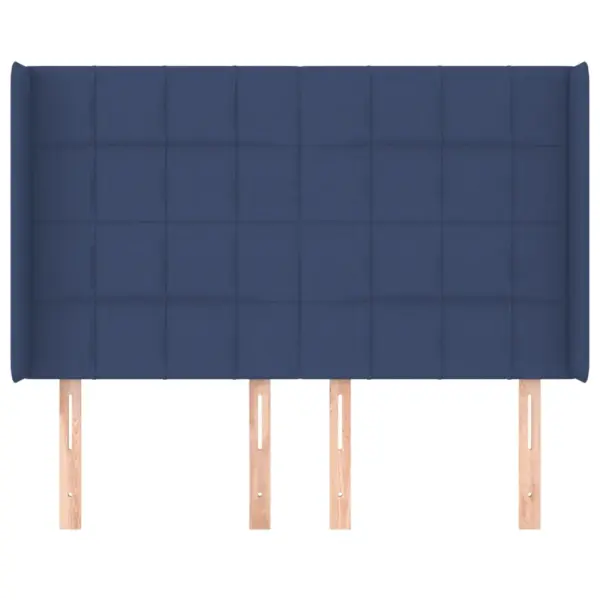 Polsterdatud voodipeats servadega, sinine kangas, reguleeritav kõrgus, 147 x 16 x 118/128 cm – 3