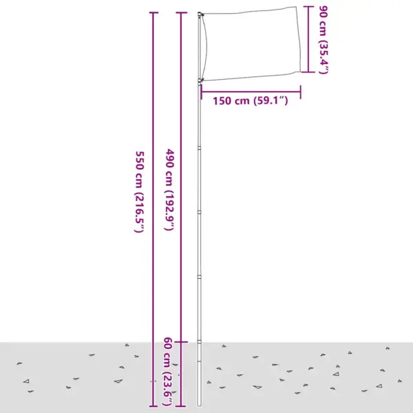 Poola lipp teleskoopilise alumiiniumist lipumastiga, 5,5 m, 90 x 150 cm – 4