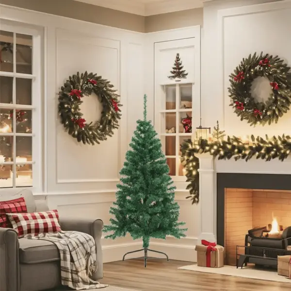 Poolik kunstkuusk alusega, roheline PVC, 150 cm, poolringikujuline – 2