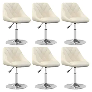 Pööratavad sametist söögitoolid gaasitõstega, 6 tk, kreemjasvalge, kroomitud terasraam