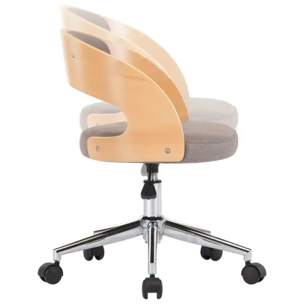 Pöörlev söögitool ratastega, hallikaspruun, painutatud puit ja kangas – 6