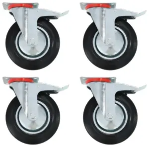 Pöörlevad kummirattad topeltpiduritega, 4 tk, 200 mm, must