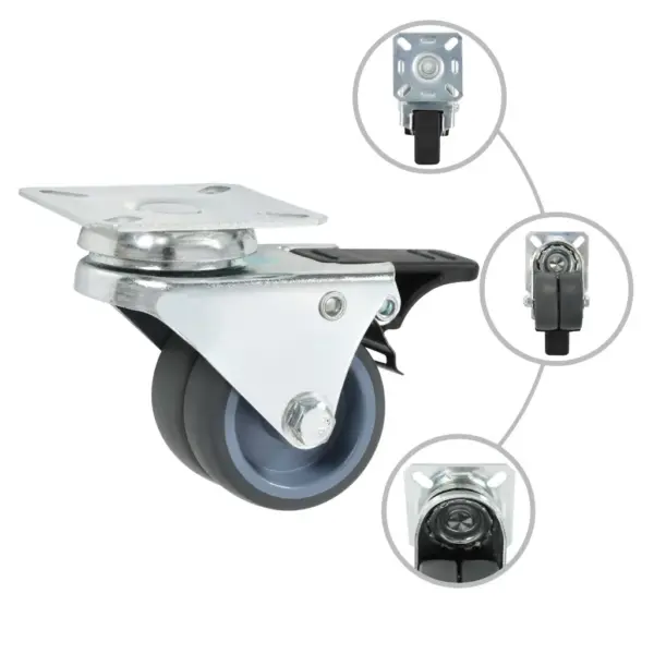 Pöörlevad mööblirattad topeltpiduritega, 4 tk, 50 mm, hall, plaat 60 x 60 mm – 3