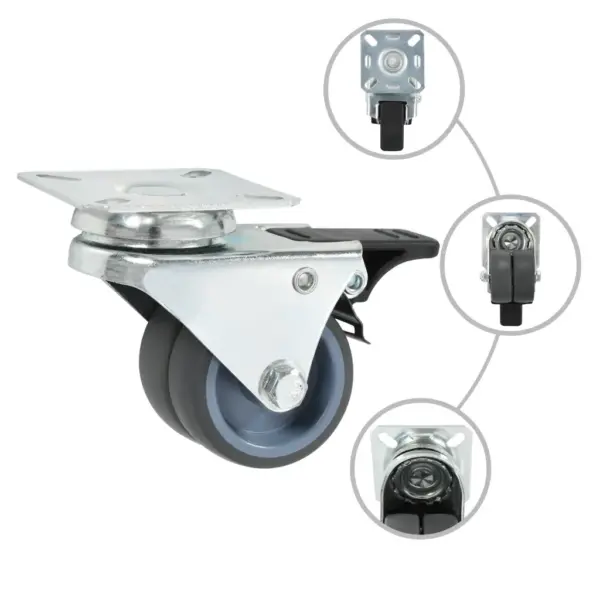 Pöörlevad mööblirattad piduriga ja pidurita, 12 tk, hall, 50 mm, 100 kg – 2