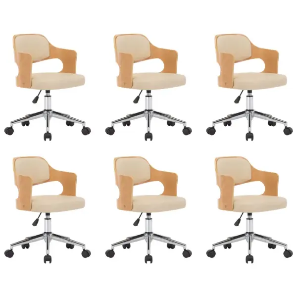 Pöörlevad söögitoolid ratastel, 6 tk, kreemjasvalge kunstnahk ja painutatud puit – 2