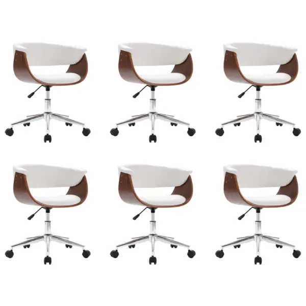 Pöörlevad söögitoolid ratastega, 6 tk, valge kunstnahk – 2