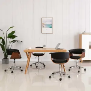 Pöörlevad söögitoolid ratastel ja kõrguse reguleerimisega, must kunstnahk, 4 tk