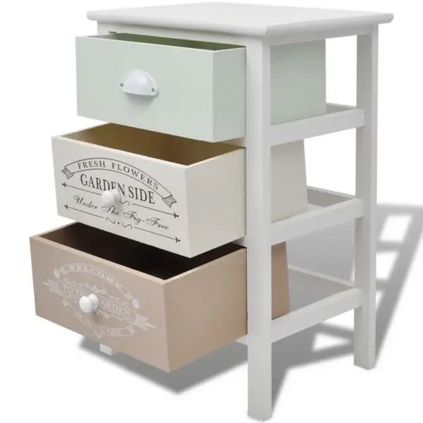 Prantsuse maamaja stiilis 3 sahtliga hoiukapp, valge paulowniapuit, 38 x 28 x 57 cm – 4