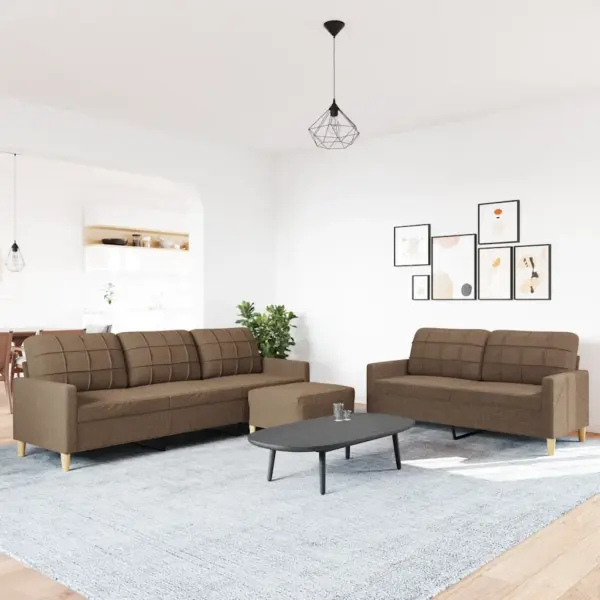 3-osaline pruun diivanikomplekt jalapingiga, kangas, metallraamiga – 3