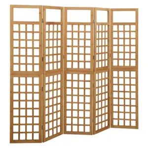 5-paneeliline kokkupandav sirm ja ronitaimede alus, nulupuidust, pruun, 201,5 x 180 cm