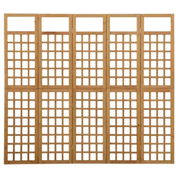 5-paneeliline kokkupandav sirm ja ronitaimede alus, nulupuidust, pruun, 201,5 x 180 cm – 2