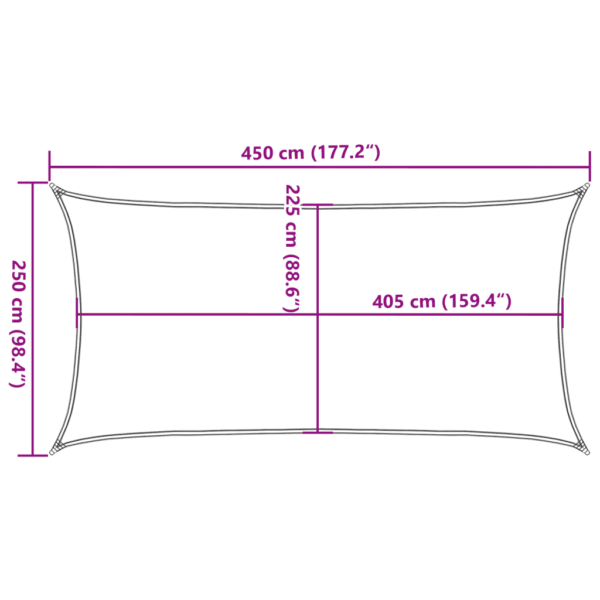 Pruun HDPE päikesepuri 160 g/m², ristkülikukujuline, 2,5 x 4,5 m – 10
