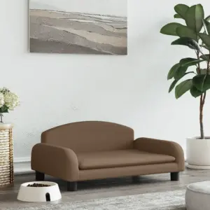 Pruun kangast koeravoodi väikestele koertele, männipuidust raamiga, 70 x 45 x 30 cm