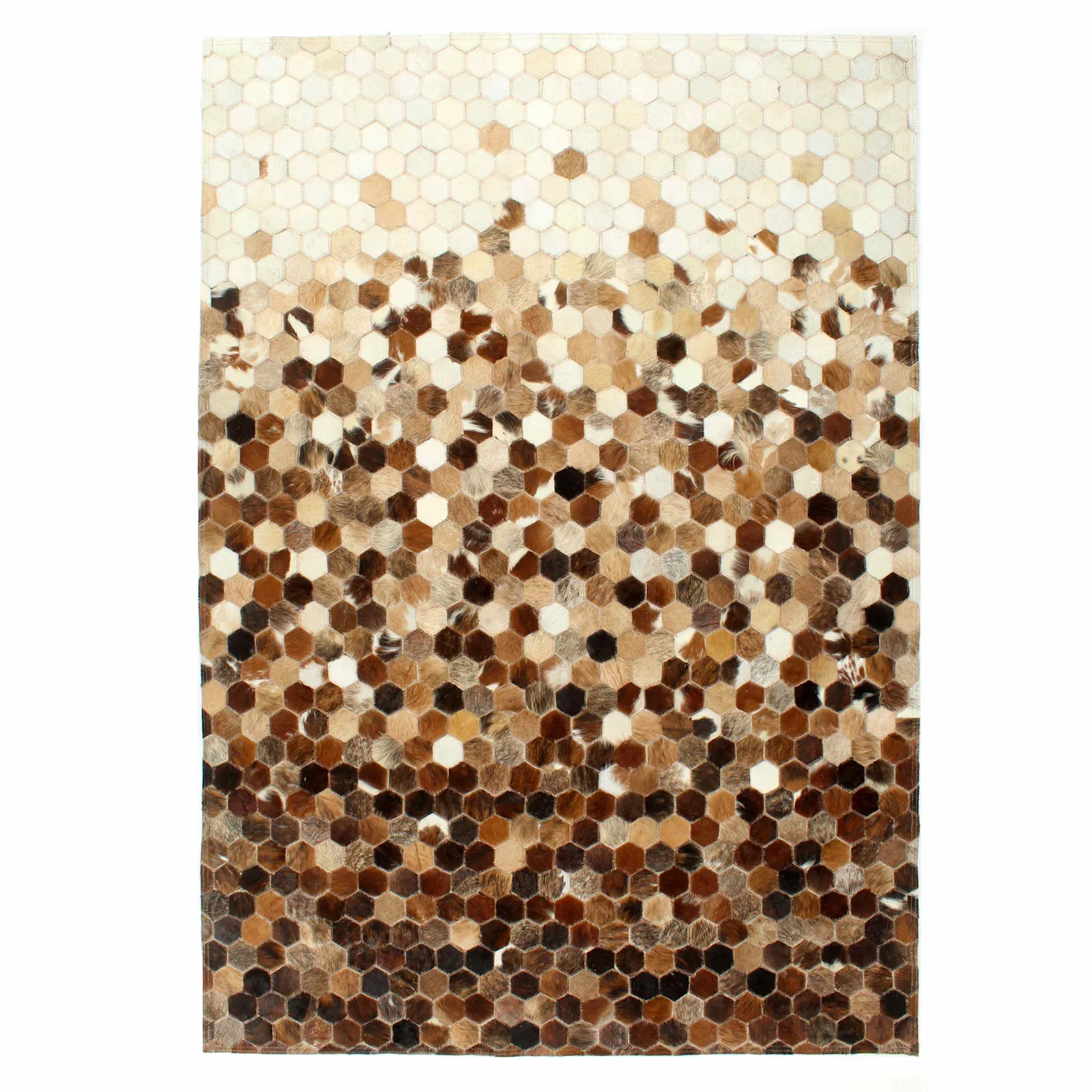 Pruun lehmnahast lapitehnika vaip mesilaskärje mustriga, 170 x 120 cm