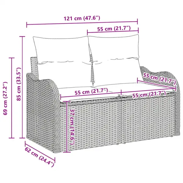 Modulaarne aiamööbli diivanikomplekt, 7 istekohta, pruun polürotang, patjadega – 9
