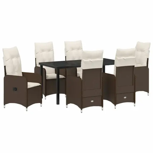 Pruun polürotangist aiasöögikomplekt patjade ja kallutatavate toolidega, 7 osa, laud 160 x 80 x 73 cm - 2