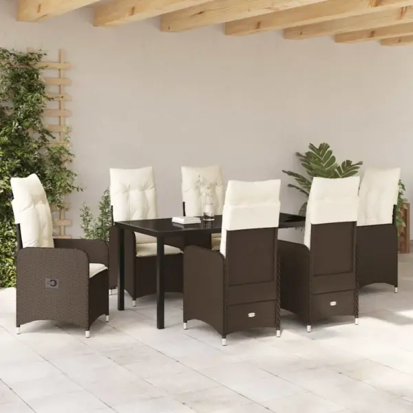 Pruun polürotangist aiasöögikomplekt patjade ja kallutatavate toolidega, 7 osa, laud 160 x 80 x 73 cm - 4