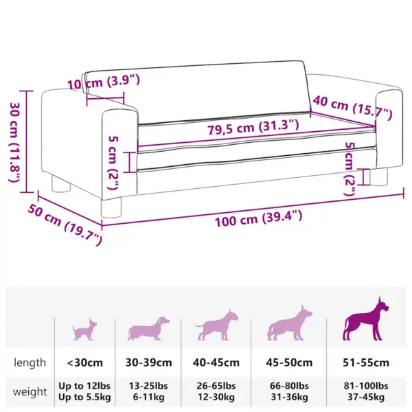 Pruun sametist koeravoodi laiendusega, 100 x 50 x 30 cm – 9