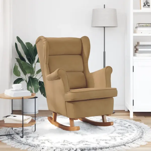 Kiiktool kõrge seljatoega, pruun samet, kautšukipuidust jalad, 74 x 90 x 102 cm – 3