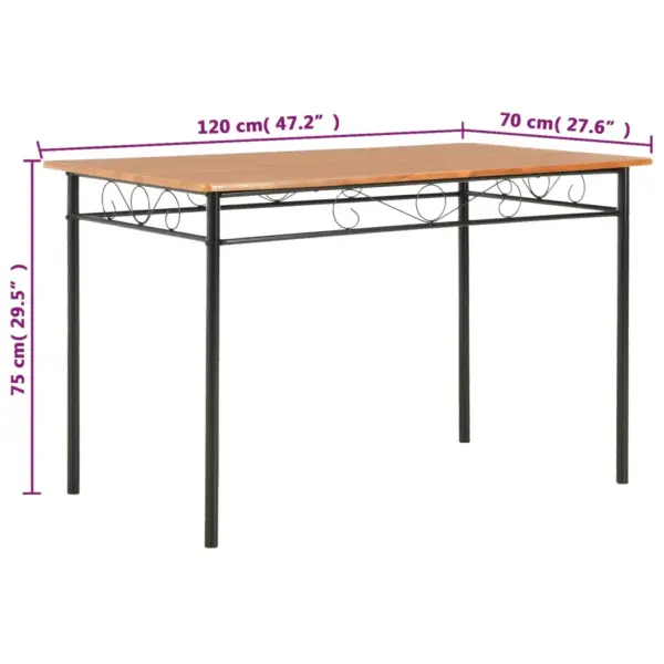 Tööstusliku stiiliga pruun söögilaud MDF lauaplaadiga, must terasraam, 120 x 70 x 75 cm – 8