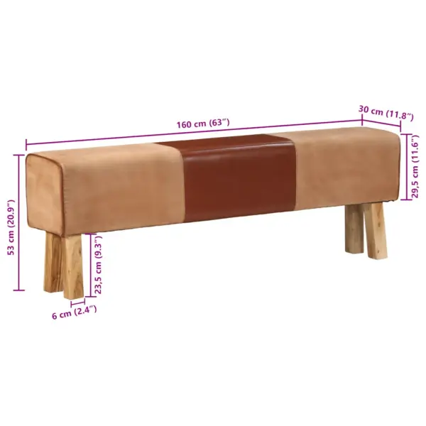 Trennipink ehtsa naha ja akaatsiapuidust jalgadega, pruun, 160 cm – 8