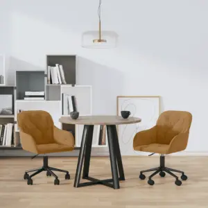 Pruunid pöörlevad sametist söögitoolid ratastega, 2 tk