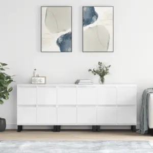 Puhvetkapid 3 tk, kõrgläikega valge tehispuit, 180 x 35 x 70 cm