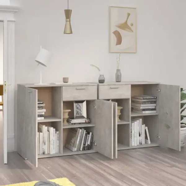 4 ukse ja 2 sahtliga puhvetkappide komplekt, betoonhall tehispuit, 2 x 80 x 36 x 75 cm – 3