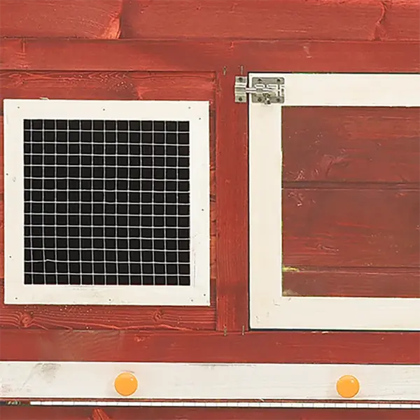 Kahekorruseline kuusepuidust küülikupuur libisemiskindla kaldteega, punane-valge, 140 x 63 x 120 cm – 6