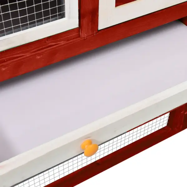 Kahekorruseline kuusepuidust küülikupuur libisemiskindla kaldteega, punane-valge, 140 x 63 x 120 cm – 9