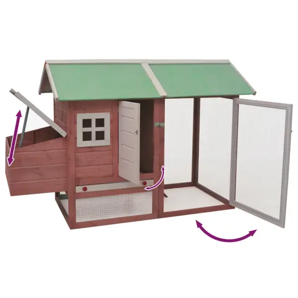 Männi- ja kuusepuidust kanakuut kaldtee ja munakastiga, kohvipruun/roheline, 170 x 81 x 110 cm – 5