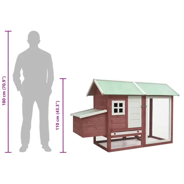 Männi- ja kuusepuidust kanakuut kaldtee ja munakastiga, kohvipruun/roheline, 170 x 81 x 110 cm – 10