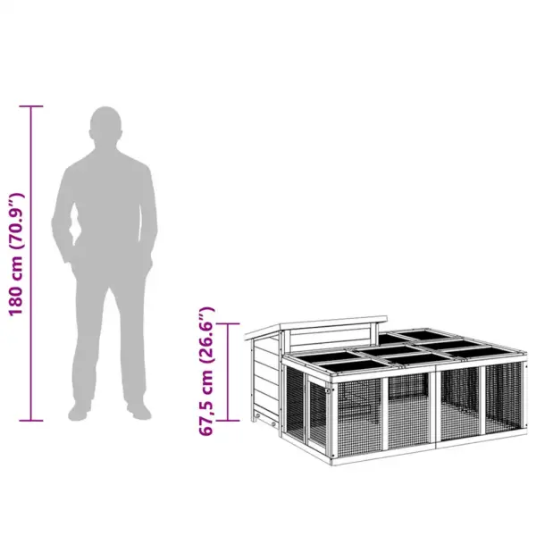 Küülikupuur välitingimustesse, männipuit ja vineer, pruun/roheline, 144 x 123 x 67,5 cm – 11