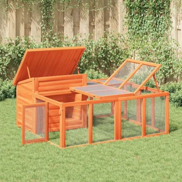 Küülikupuur välitingimustesse, männipuit ja vineer, pruun/roheline, 144 x 123 x 67,5 cm – 3