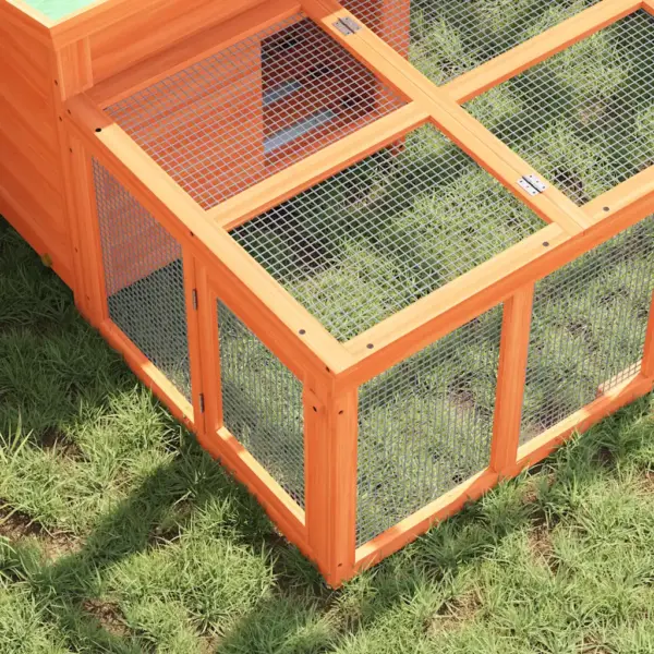 Küülikupuur välitingimustesse, männipuit ja vineer, pruun/roheline, 144 x 123 x 67,5 cm – 4